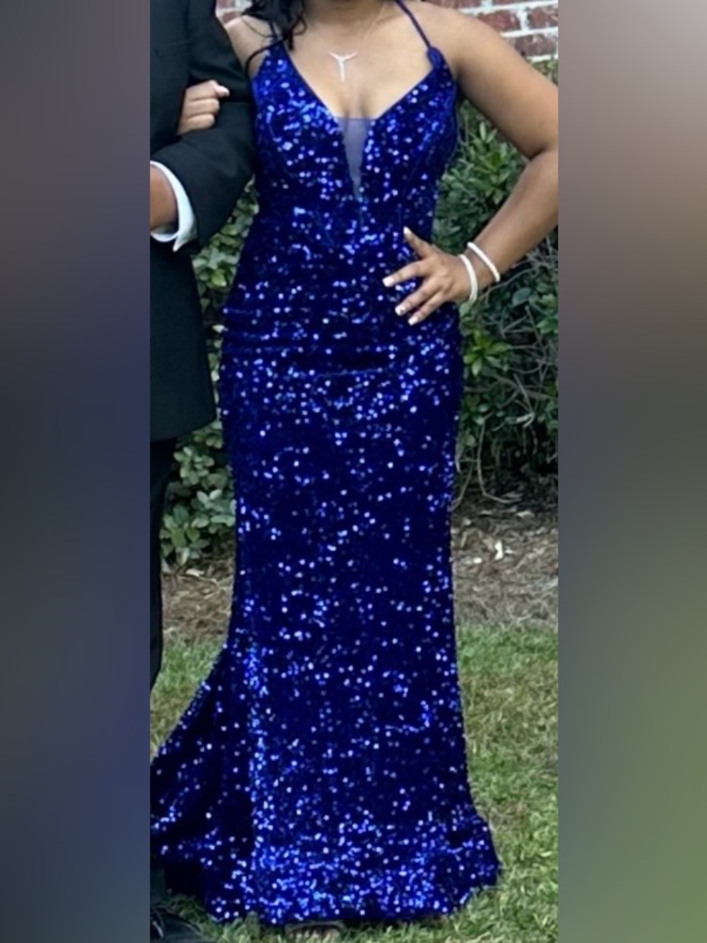 Elegant Sequin Evening Dress - Deep Blue